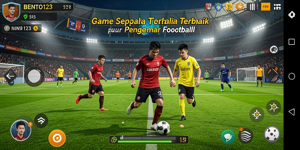 Tampilan gameplay utama BENTO123 dengan aksi sepak bola yang mendebarkan.