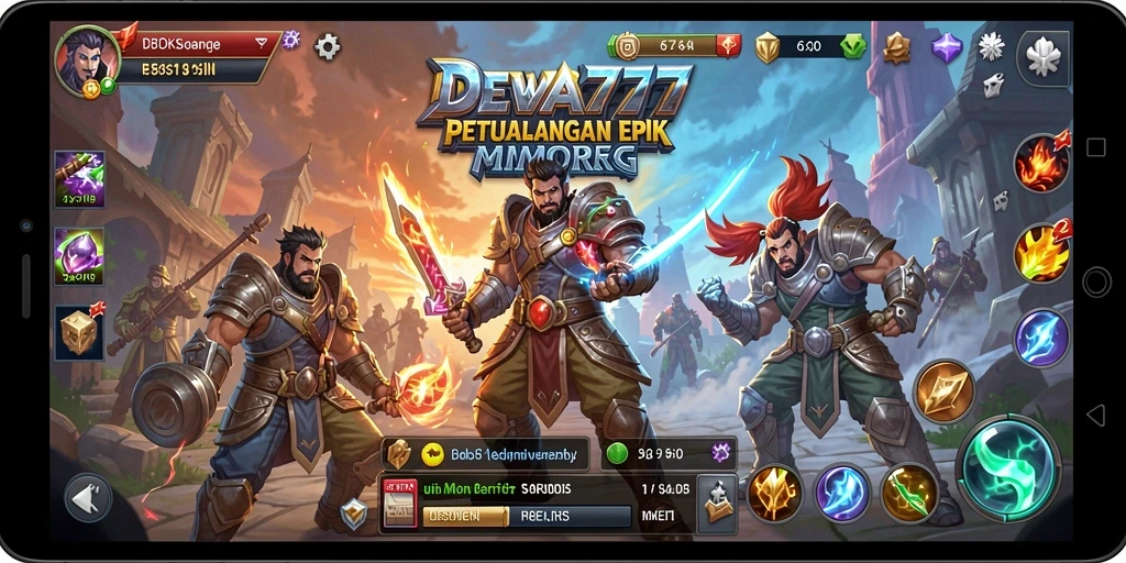 Tampilan gameplay DEWA777 yang epik dalam pertempuran MMORPG.