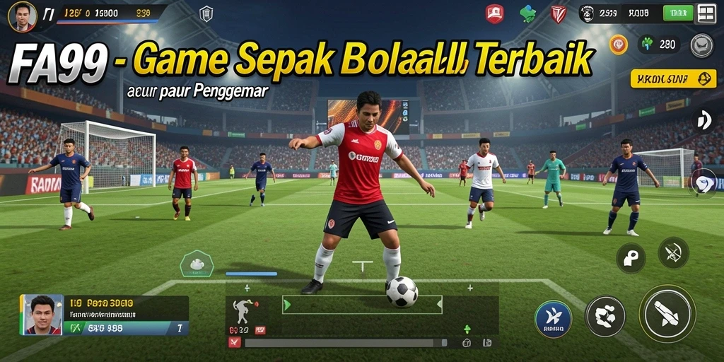 Screenshot FA99 menampilkan aksi seru di lapangan sepak bola.