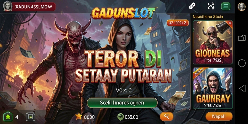 Tampilan gameplay GADUNSLOT yang mencekam dan penuh ketegangan.