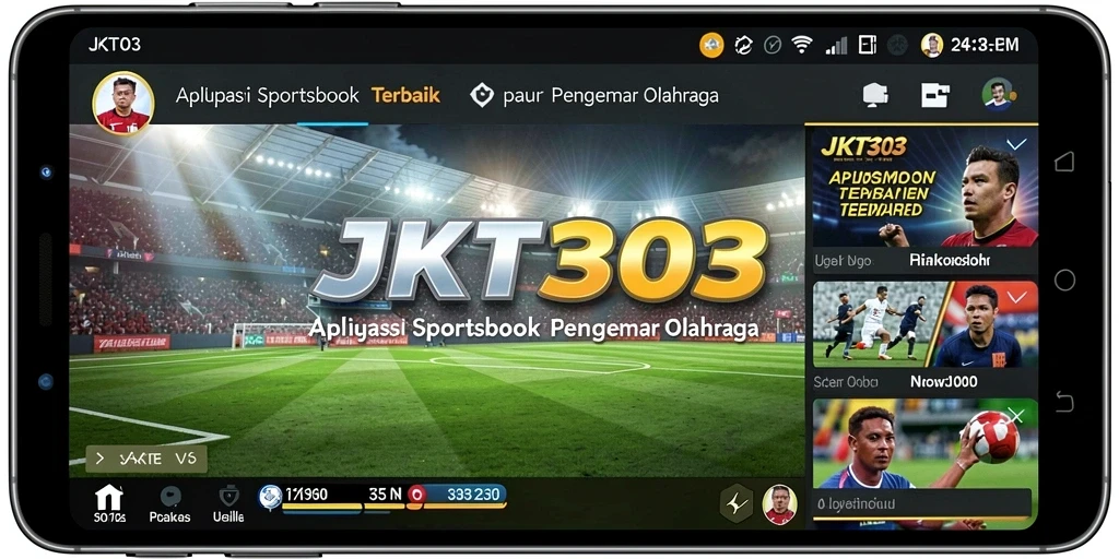 Tampilan gameplay interaktif di aplikasi JKT303 yang menampilkan taruhan olahraga.