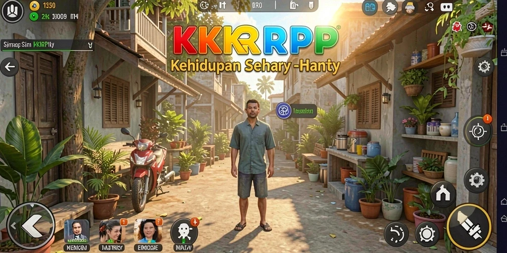 Screenshot KKRP menampilkan gameplay simulasi kehidupan yang mendalam.