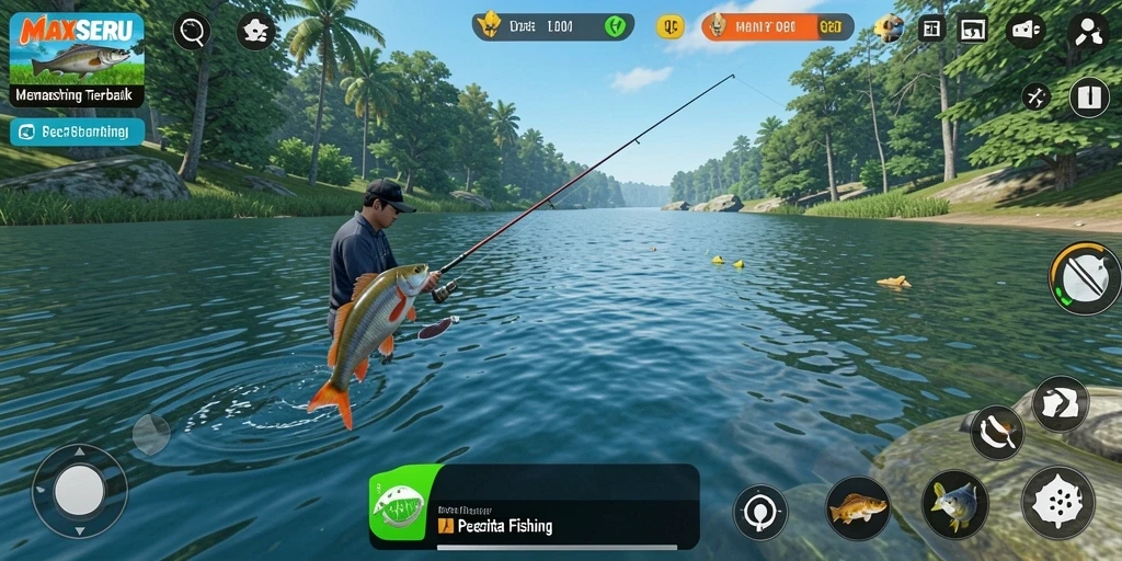 Tangkapan ikan besar dalam <strong>MAXSERU</strong> yang terlihat jelas di layar, menunjukkan gameplay yang mengasyikkan.