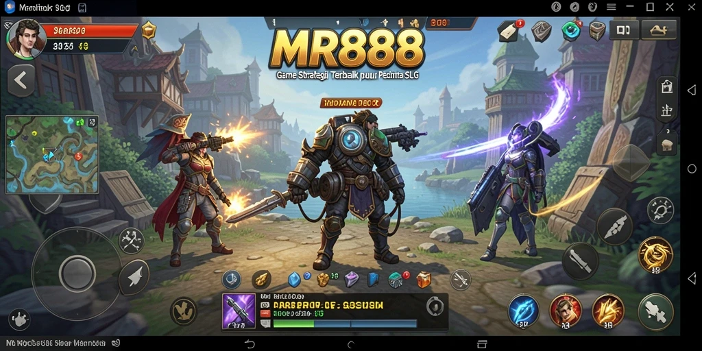 Screenshot utama MR888 menampilkan pertempuran intens dalam gameplay SLG.