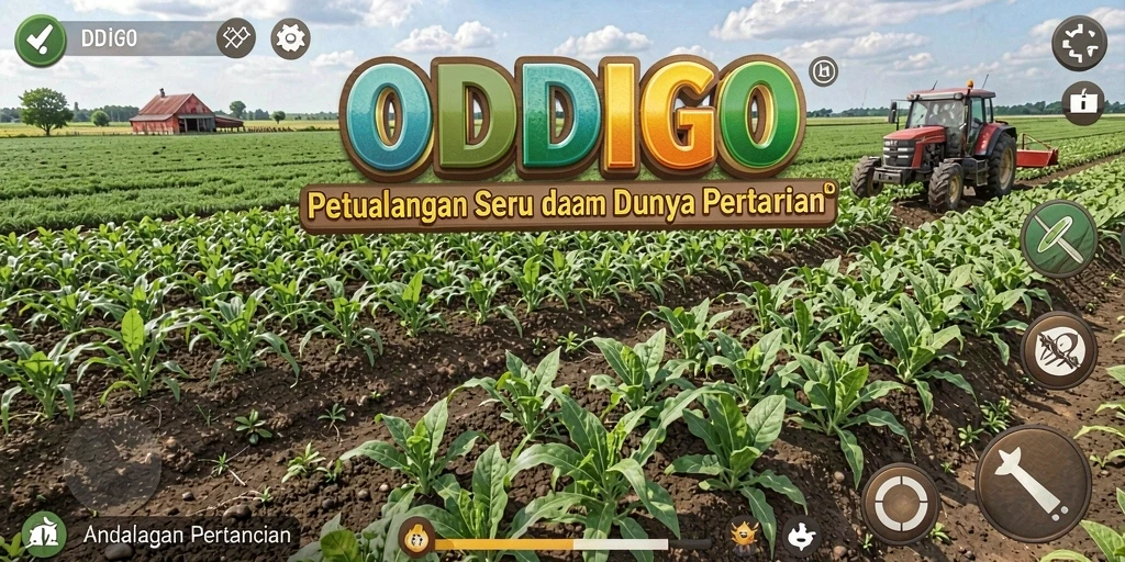 Tampilan menakjubkan dari gameplay pertanian ODDIGO dengan beragam tanaman.