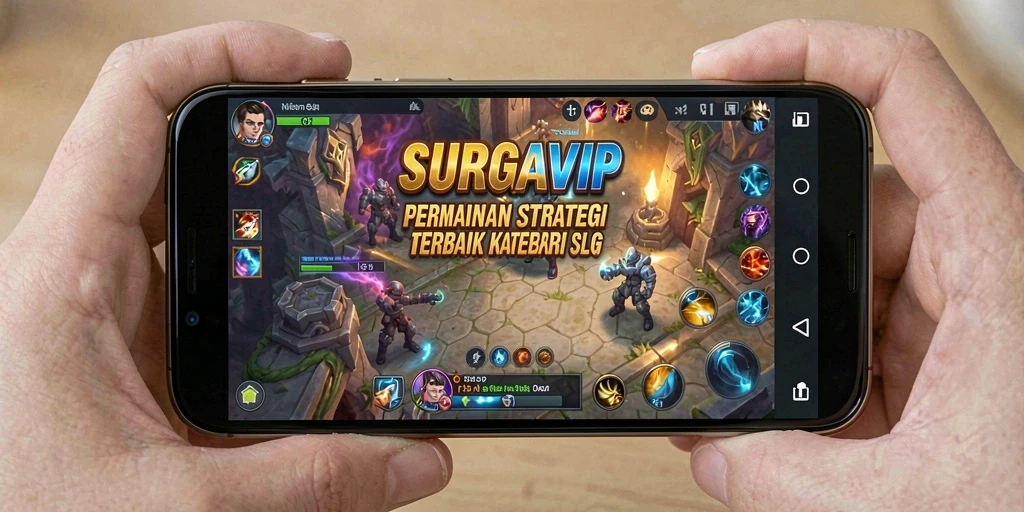 Screenshot utama SURGAVIP menunjukkan aksi seru dalam pertempuran strategi.