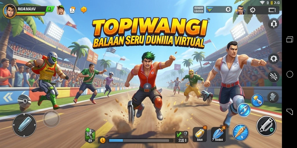 Screenshot gameplay <strong>TOPIWANGI</strong> menampilkan aksi balapan yang mendebarkan.