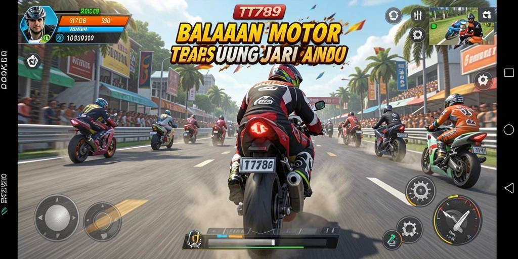 Tampilan gameplay balapan motor yang mendebarkan di TT789.